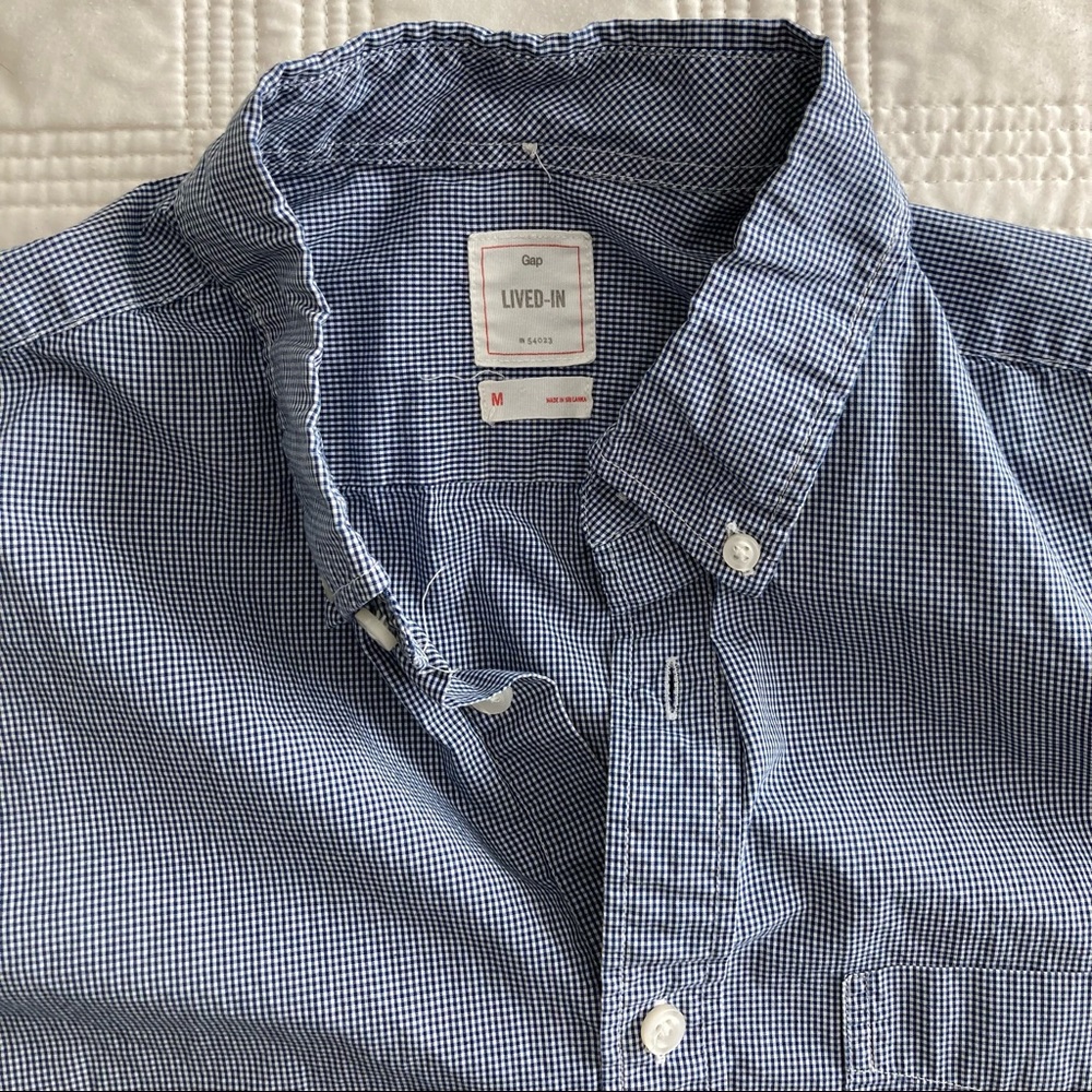Gap “Lived In” Button-down Shirt, Navy Gingham, M